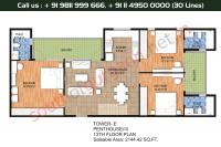 Tower E, 13th Floor, 3 BHK Type 2: 2144 Sq.Ft.