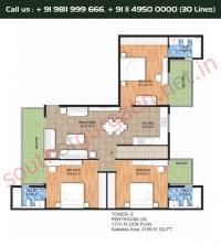 Tower E, 13th Floor, 3 BHK Type 3: 2198 Sq.Ft.