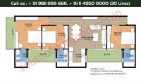 Tower A & K, Typical Floor Plan, 3 BHK Type 3 & 7: 1678 Sq.Ft.