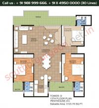  Tower D, 13th Floor, 2 BHK Type 4: 3123 Sq.Ft.