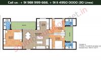 Tower E, Typical Floor Plan, 3 BHK Type 6: 1684 Sq.Ft.